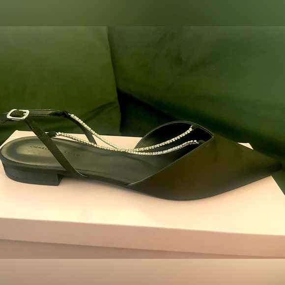 Shoes - Black flats with crystal detail - size 41/ US 10-10.5